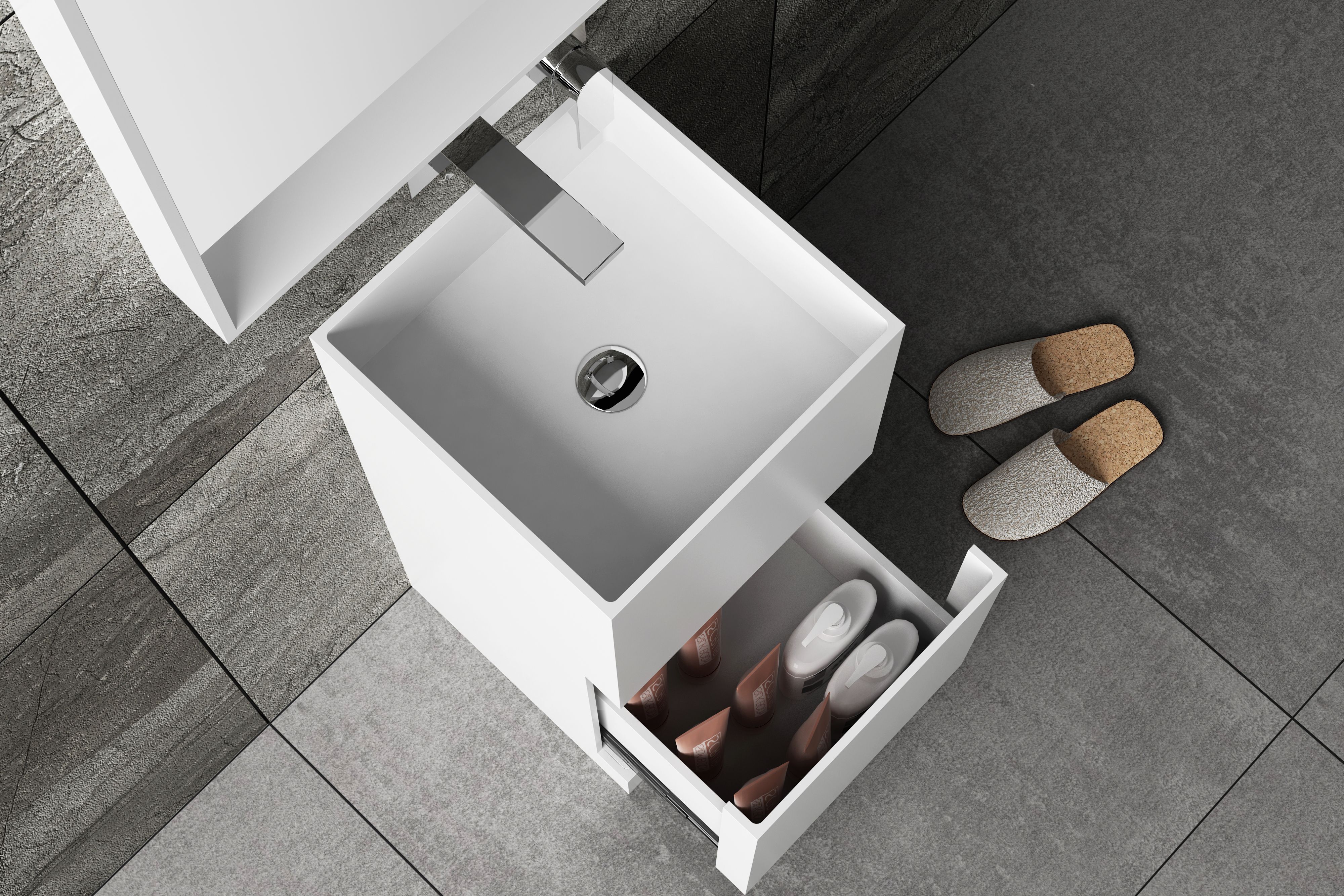 立柱盆 带抽屉 无龙头孔 (8) 有导轨