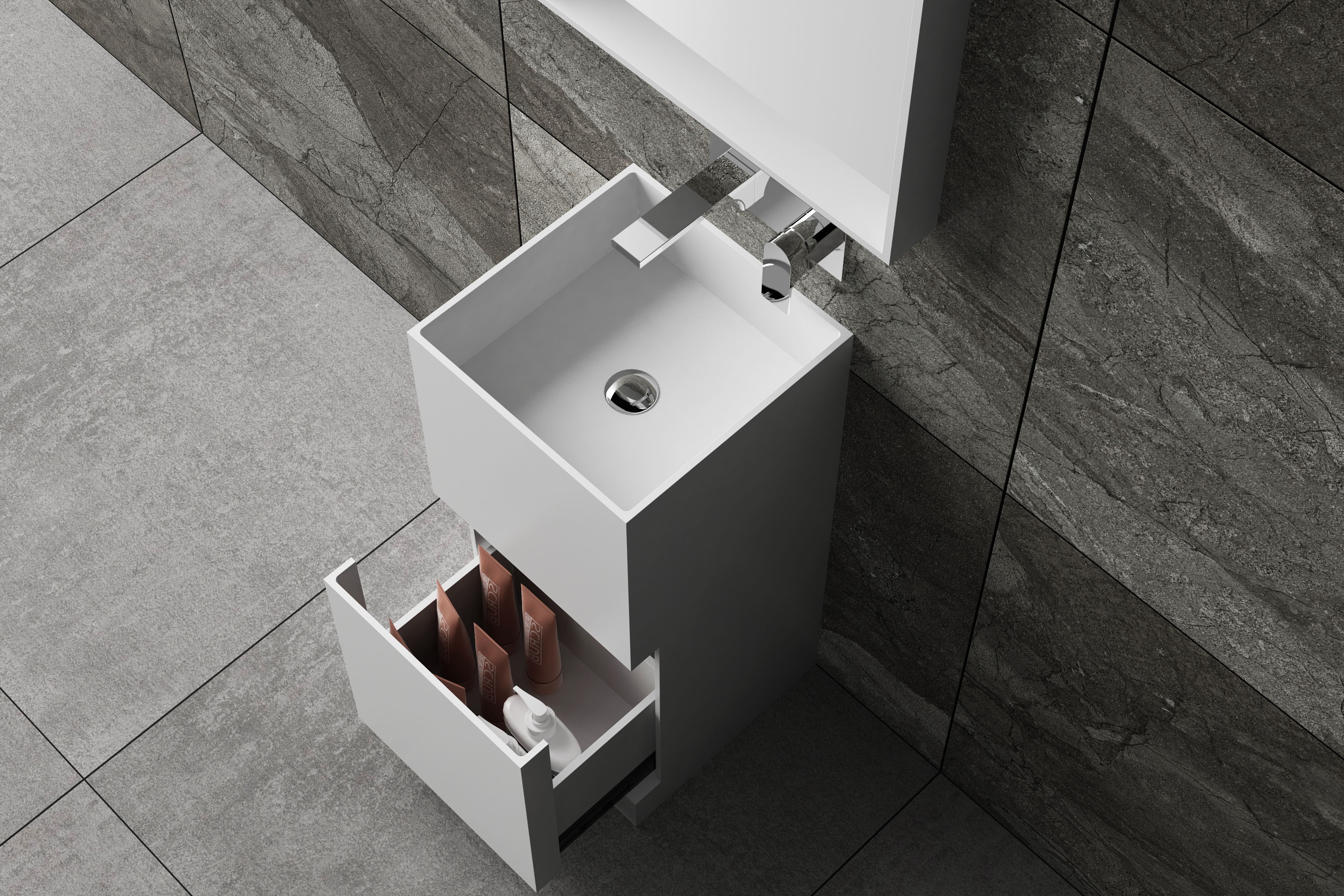 立柱盆 带抽屉 无龙头孔 (9) 有导轨