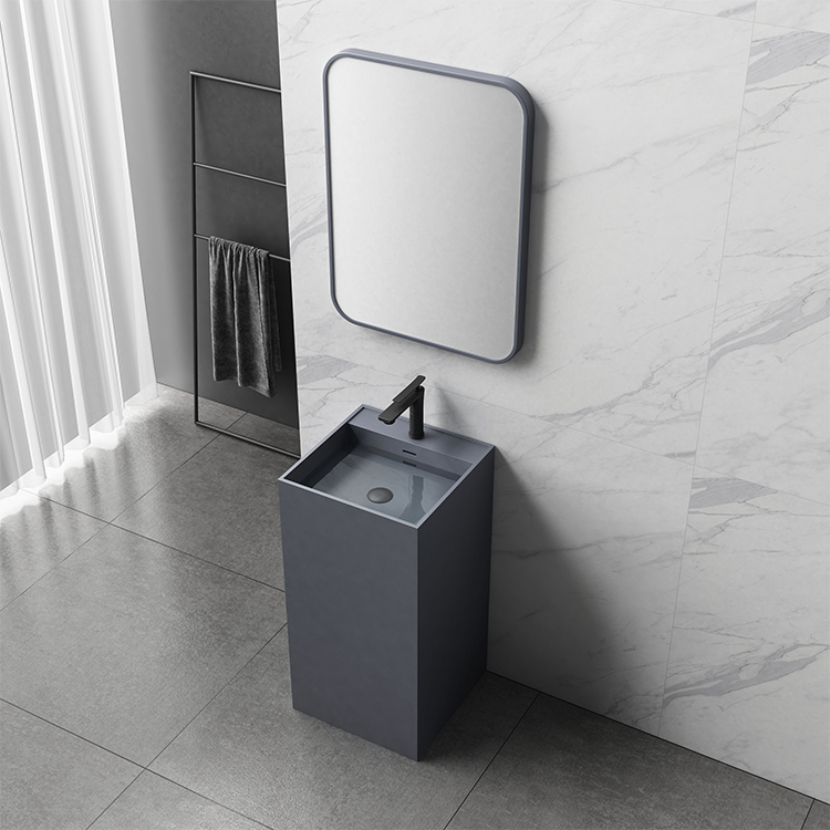 Solid surface grey matt villa project luxury square pedestal  washing basin  